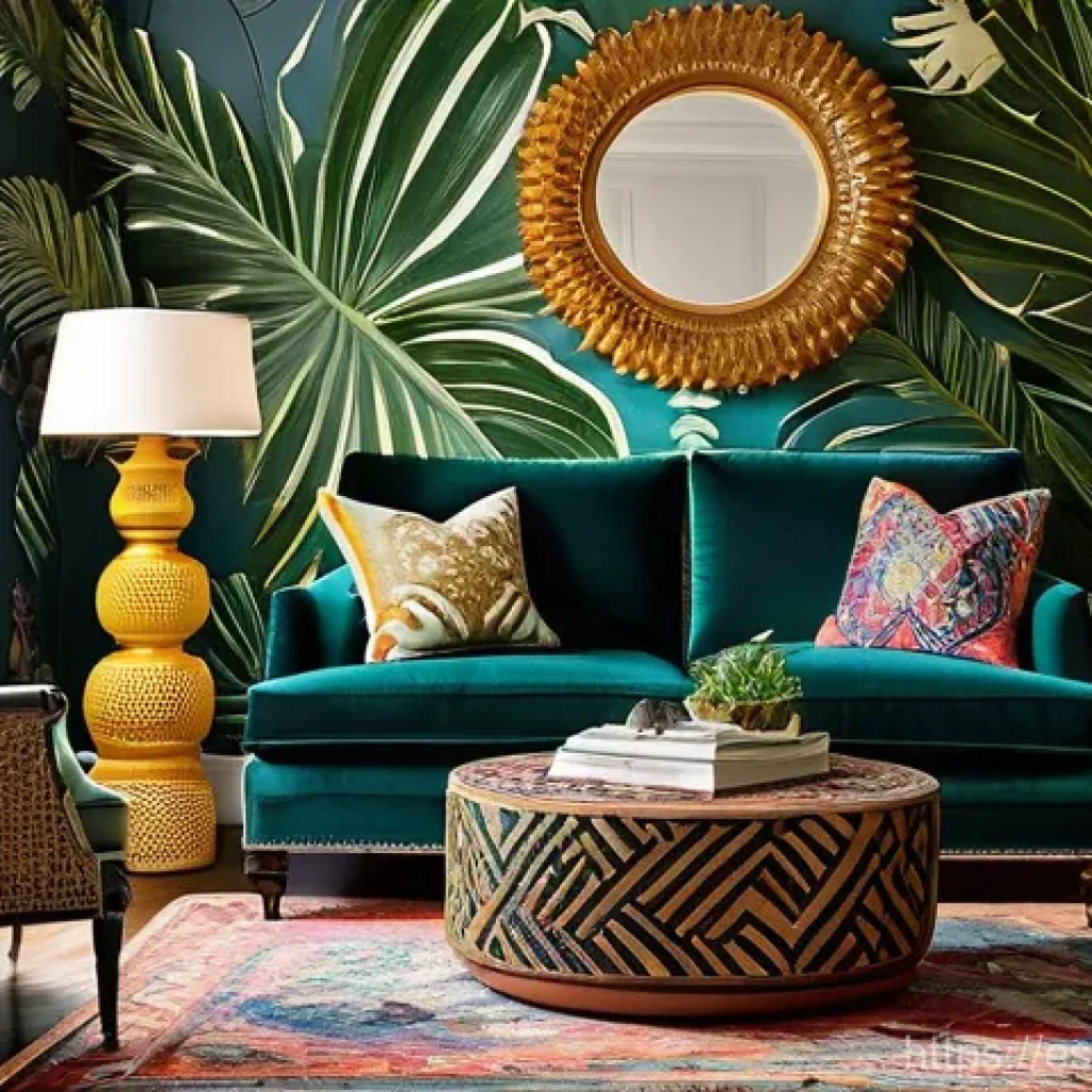 계절별 맥시멀리즘 인테리어 변화 - Chromatic Explosion and Mixed Textures Living Room**
A vibrant and opulent maximalist living room in...