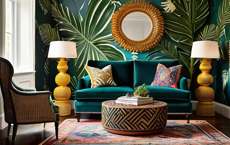 계절별 맥시멀리즘 인테리어 변화 - Chromatic Explosion and Mixed Textures Living Room**
A vibrant and opulent maximalist living room in...