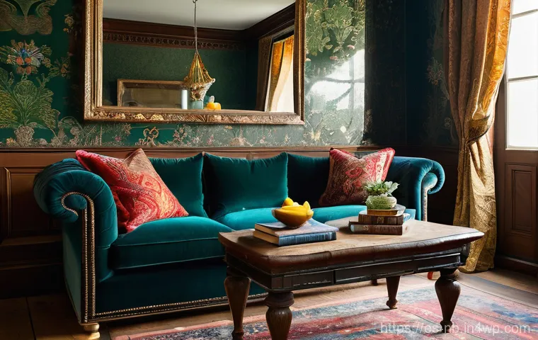 맥시멀리즘의 빈티지 요소 활용하기 - Prompt 1: A Lived-in Vintage Maximalist Living Room**