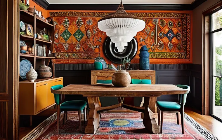 재료의 다양성을 통한 맥시멀리즘 - **Vibrant Maximalist Living Room with Global Accents:** A cozy yet exuberant living room bursting wi...