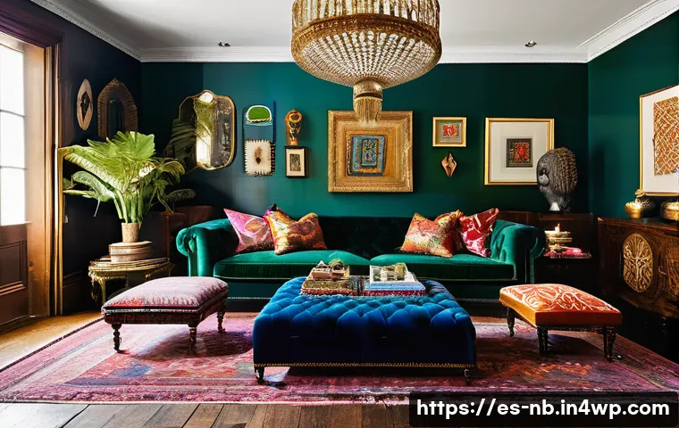 다양한 스타일 믹스를 통한 맥시멀리즘 - Maximalist Living Room with Curated Abundance**

"A luxurious and inviting maximalist living room, o...
