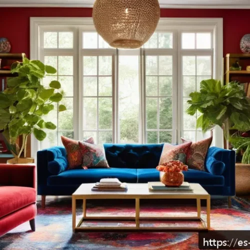 Home 30 맥시멀리즘 인테리어에서의 공간 배치 - A vibrant maximalist living room featuring a warm neutral base palette with soft beige walls and woo...